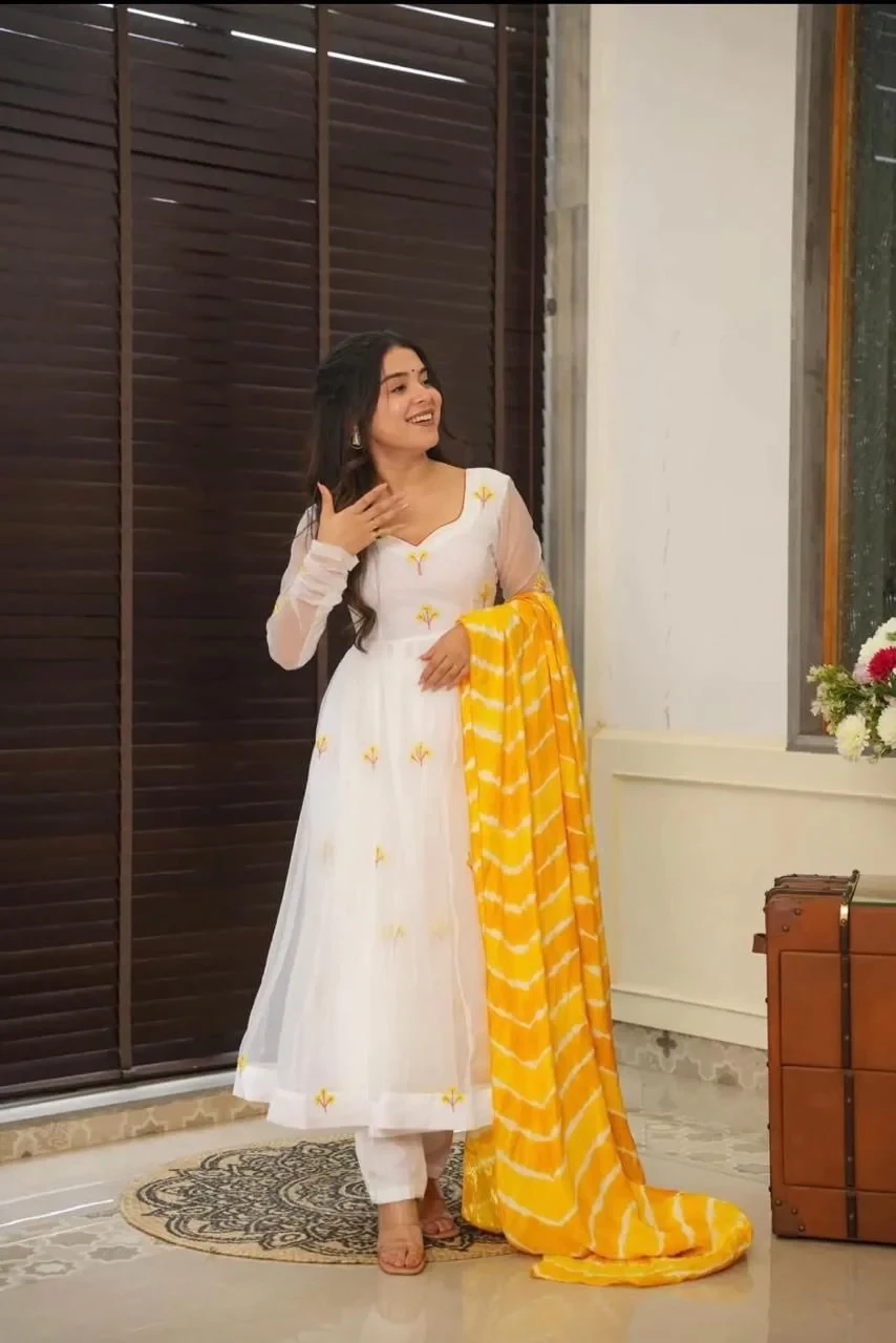 Party Wear Look Anarkali Suit - Bottom & Dupatta With Embroidery Work