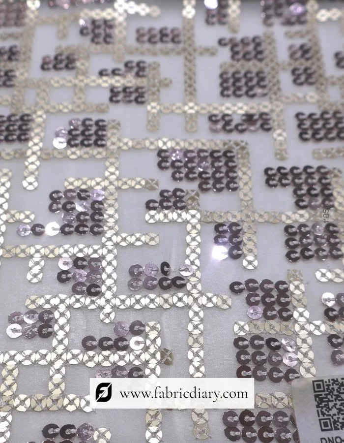 Geometrical Design Sequins Embroidered Fabric with Viscose Thread Work